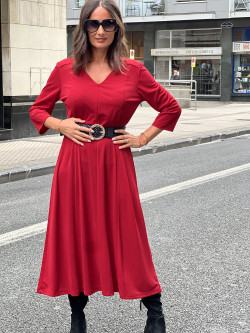 VESTIDO MIDI CORTE EVASÉ MANGA 3/4