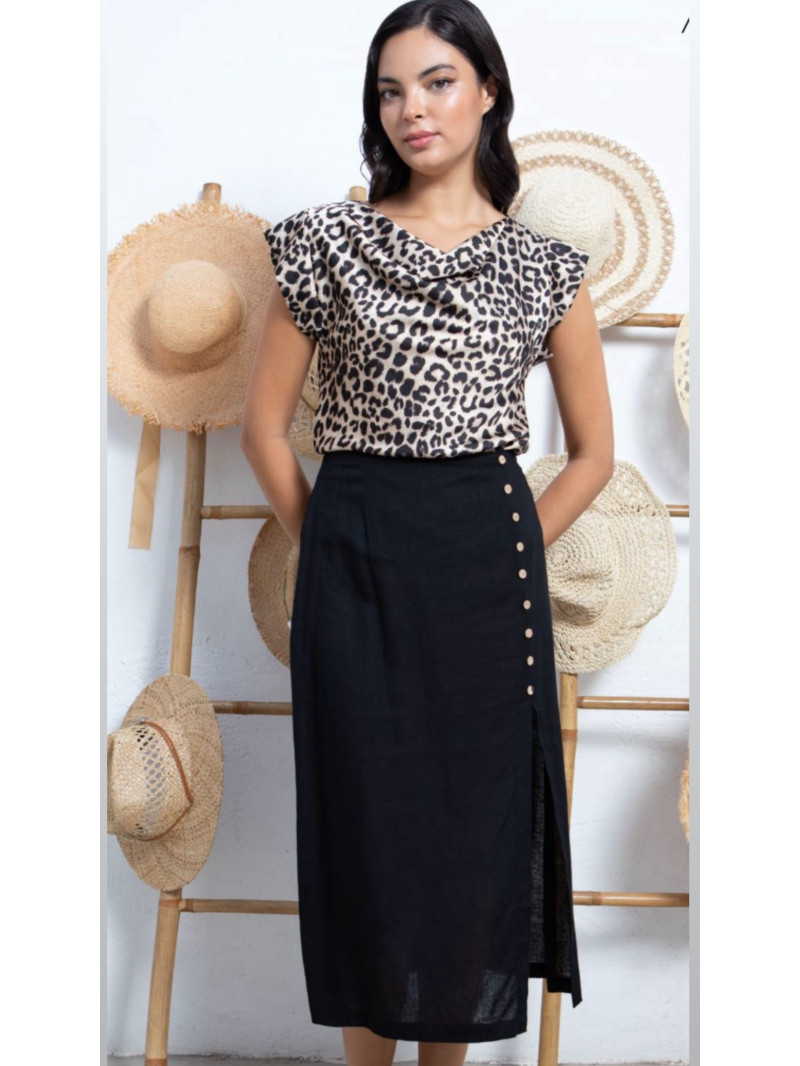 FALDA MIDI ABERTURA DETALLE BOTONES