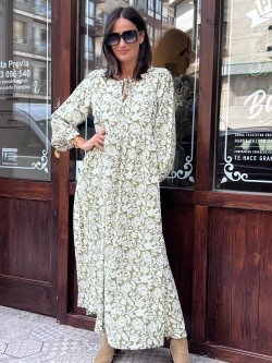 VESTIDO MIDI ESTAMPADO FLORAL FLUIDO CON MANGA LARGA
