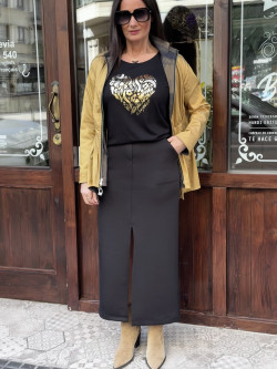 FALDA MIDI ELÁSTICA CON CINTURA ALTA