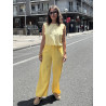 PANTALÓN PIERNA ANCHA CON PINZAS Y CINTURA ELÁSTICA