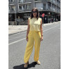 PANTALÓN PIERNA ANCHA CON PINZAS Y CINTURA ELÁSTICA
