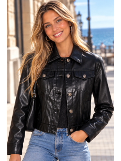 CHAQUETA EFECTO PIEL ACOLCHADA