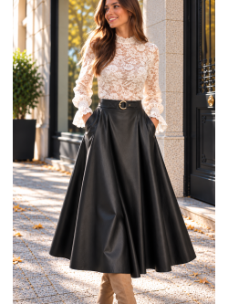 FALDA MIDI EFECTO PIEL